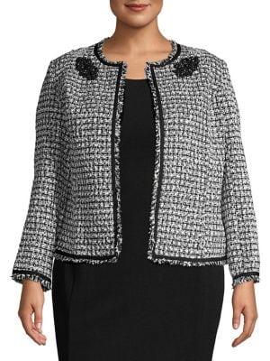Tahari Arthur S. Levine Plus Embellished Fringe-trim Tweed Jacket
