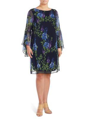 Eliza J Plus Printed Bell-sleeve Dress