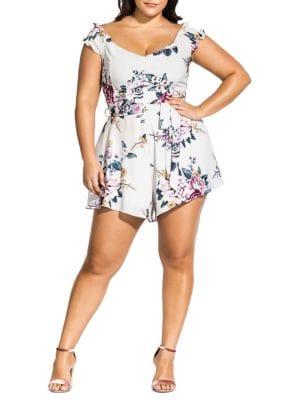 City Chic Plus Love Floral-print Tie-waist Playsuit