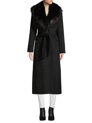 Calvin Klein Faux Fur Collar Wrap Coat