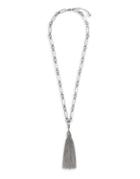 Vince Camuto Statement Tassels Crystal Pave Silvertone Chain Fringe Pendant Necklace