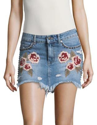 Free People Wild Rose Embroidered Mini Skirt