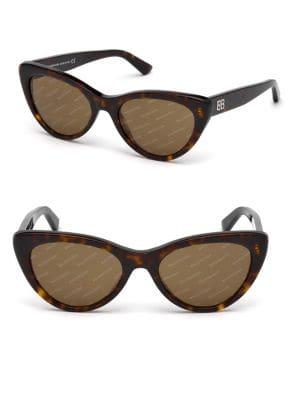 Balenciaga 54mm Cat Eye Havana Acetate Logo Sunglasses