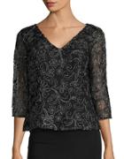 Alex Evenings Metallic Embroidered Top