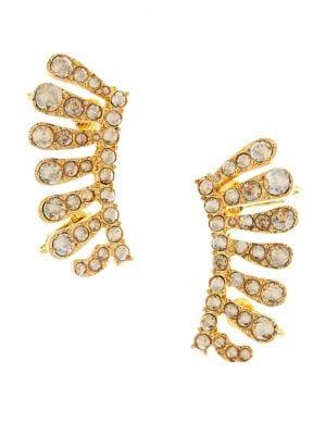 Oscar De La Renta Swarovski Crystal Curved Clip-on Earrings