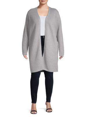 Lord & Taylor Plus Long Open-collar Cardigan