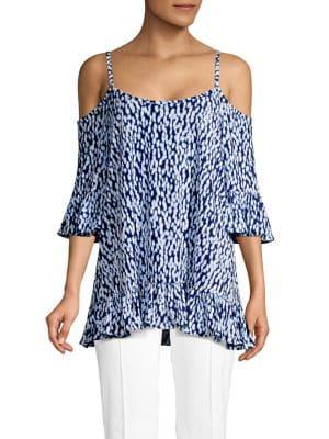 Michael Michael Kors Cold-shoulder Ruffle Printed Top