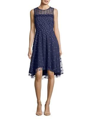 Tahari Arthur S. Levine Polka-dot Illusion-neckline Dress