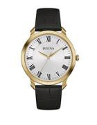 Bulova Stainless Steel Leather Watch 97a123