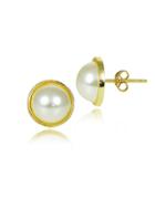 Lord & Taylor Faux Pearl And Goldtone Button Stud Earrings