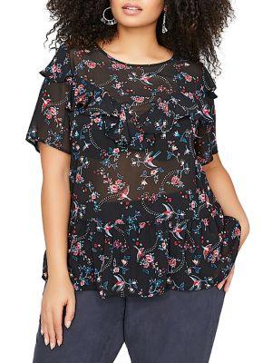 Addition Elle Love And Legend Plus Frilled Printed Blouse