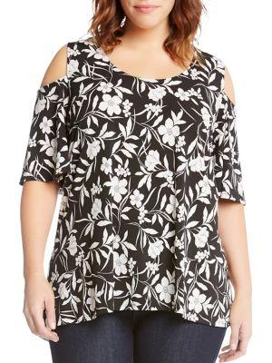 Karen Kane Plus Cold-shoulder Monotone Floral Top