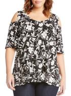 Karen Kane Plus Cold-shoulder Monotone Floral Top
