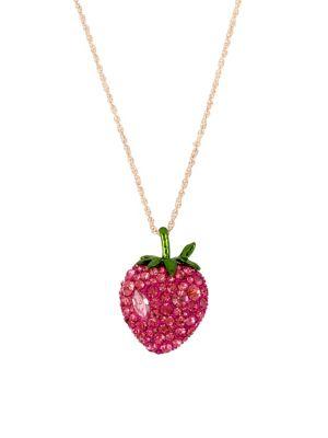 Betsey Johnson Fruit Flies Crystal Strawberry Pendant Necklace