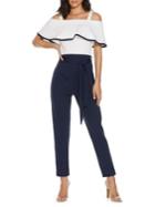Quiz Tied Contrast Cold-shoulder Frill Jumpsuit