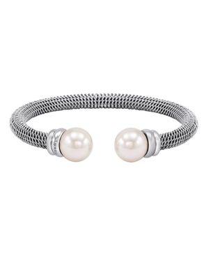 Majorica 12mm White Pearl Tipped Bracelet/silvertone