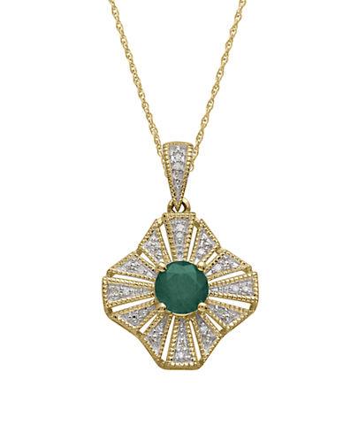 Lord & Taylor 14kt. Yellow Gold Emerald And Diamond Pendant Necklace