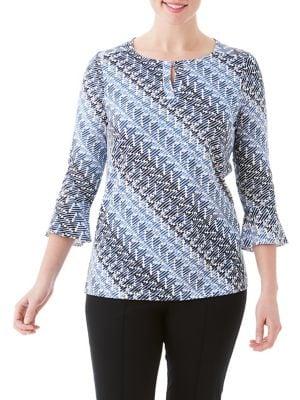 Olsen Abstract-geo Bell-sleeve Top