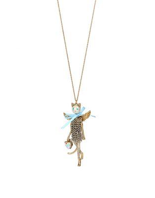 Betsey Johnson Angels Crystal Cat Pendant Necklace