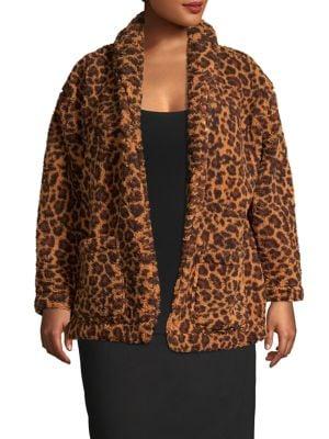 Lord & Taylor Plus Leopard-print Faux Shearling Jacket