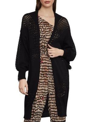 Bcbgmaxazria Fringe-trimmed Pointelle Cardigan