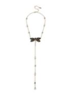 Miriam Haskell Goldtone, Faux Pearl & Crystal Dragonfly Y-necklace