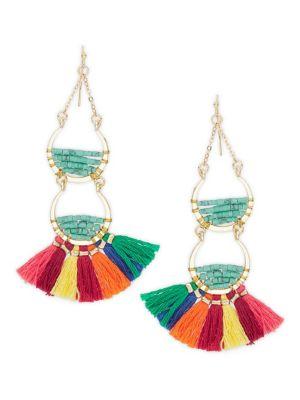 Design Lab Lord & Taylor Bead And Fringe Tiered Drop Earrings