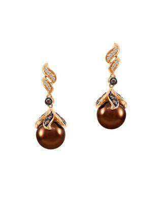 Levian Le Vian Chocolatier Diamond And 14k Rose Gold Chocolate Pearl Drop Earrings
