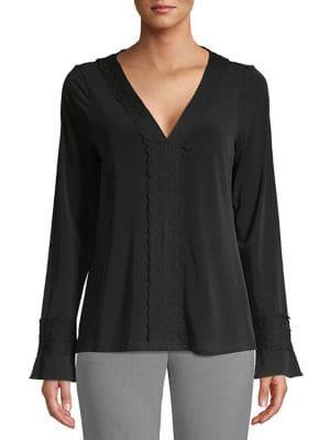 Karl Lagerfeld Paris V-neck Bell-sleeve Lace-trim Top