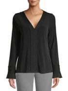 Karl Lagerfeld Paris V-neck Bell-sleeve Lace-trim Top