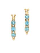 Lord & Taylor 14k Yellow Gold, Diamond And Blue Topaz Hoop Earrings