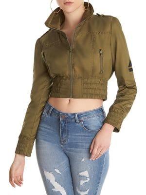 La La Anthony Cropped Bomber Jacket