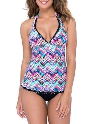 Profile By Gottex Fantasia Ruffled Halter Tankini Swim Top