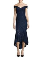 Xscape Petite Off-the-shoulder Hi-lo Flounce Lace Dress