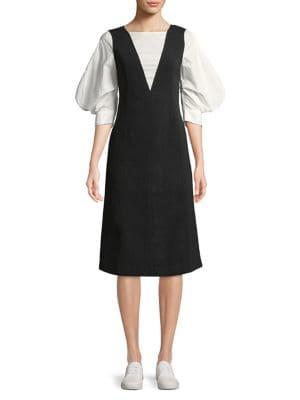 Caara Mixe Media Puff-sleeve Dress