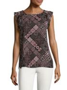 Lord & Taylor Printed Flutter-sleeve Top
