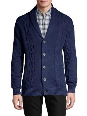 Black Brown Shawl-collar Cable-knit Cardigan