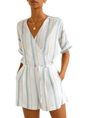 Mango Metallic Striped Short-sleeve Romper