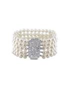 Sonatina 14k White Gold, 6.5-7mm Pearl & Diamond Five-row Bracelet