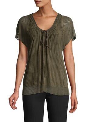 Bailey 44 Tied Illusion-stripe Flutter Top