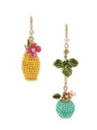 Betsey Johnson Paradise Lost Crystal Fruit Mismatched Drop Earrings