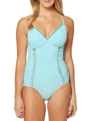 Jessica Simpson Checkered Looped Princess Seam One-piece Swimsuit