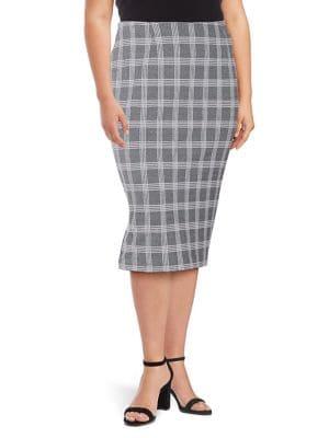 Lord & Taylor Plus Plaid Elongating Bodycon Skirt