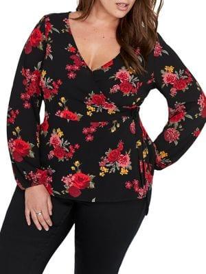 Addition Elle Michel Studio Plus Floral Wrap Blouse