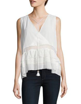 Highline Collective Embroidered Mesh-trimmed Surplice Top