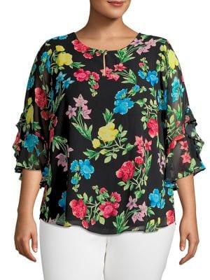 Calvin Klein Plus Floral Ruffle Sleeve Top