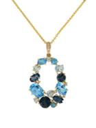 Effy Diamond, 18k Yellow Gold And Blue Topaz Pendant Necklace