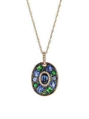 Marco Moore 14k Yellow Gold Green Garnet, Sapphire & 0.09 Tcw Diamond Pendant Necklace