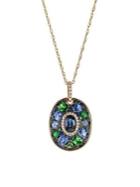 Marco Moore 14k Yellow Gold Green Garnet, Sapphire & 0.09 Tcw Diamond Pendant Necklace