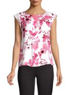 Tahari Arthur S. Levine Floral Shirred Cap Sleeve Top